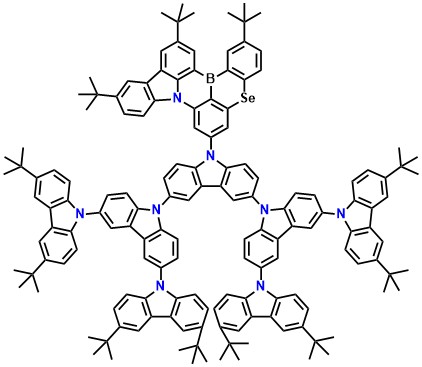 BSeN-TCZ 2,11,14-tri-tert-butyl-7-(3,3'''',6,6''''- tetra-tert-butyl-6',6'''-bis(3,6-di-tertbutyl-9H-carbazol-9-yl)-9''H- [9,3':9',3'':6'',9''':3''',9''''- quinquecarbazol]-9''-yl)-5-selena-8baza-15b-borabenzo[a]naphtho[1,2,3- hi]aceanthrylene