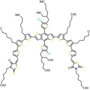 BTR-Cl 5,5'-((5'',5'''''-(4,8-Bis(4-chloro-5-(2-ethylhexyl)thiophen-2-yl)benzo[1,2-b:4,5-b']dithiophene-2,6-diyl)bis(3',3''-dihexyl-[2,2':5',2''-terthiophene]-5'',5-diyl))bis(methanylylidene))bis(3-hexyl-2-thioxothiazolidin-4-one)