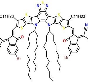 Y6-OD-2Br 2,2'-(((12,13-Bis(2-octyldodecyl)-3,9-diundecyl-12,13-dihydro-[1,2,5]thiadiazolo[3,4-e]thieno[2'',3'':4',5']thieno[2',3':4,5]pyrrolo[3,2-g]thieno[2',3':4,5]thieno[3,2-b]indole-2,10-diyl)bis(methanylylidene))bis(5-bromo-3-oxo-2,3-dihydro-1H-indene-2,1-diylidene))dimalononitrile