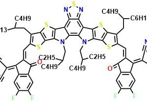 L8-BO 2,2'-((2Z,2'Z)-((12,13-bis(2-ethylhexyl)-3,9-(2-butyloctyl)-12,13-dihydro-[1,2,5]thiadiazolo[3,4-e]thieno[2",3’':4’,5']thieno[2',3':4,5]pyrrolo[3,2-g]thieno[2',3':4,5]thieno[3,2-b]indole-2,10-diyl)bis(methanylylidene))bis(5,6-difluoro-3-oxo-2,3-dihydro-1H-indene-2,1-diylidene))dimalononitrile