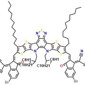 PYT-OD 2,2'-(((12,13-Bis(2-octyldodecyl)-3,9-diundecyl-12,13-dihydro-[1,2,5]thiadiazolo[3,4-e]thieno[2'',3'':4',5']thieno[2',3':4,5]pyrrolo[3,2-g]thieno[2',3':4,5]thieno[3,2-b]indole-2,10-diyl)bis(methanylylidene))bis(6-bromo-3-oxo-2,3-dihydro-1H-indene-2,1-diylidene))dimalononitrile