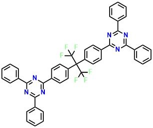 CF3-TRZ, 6,6'-((Perfluoropropane-2,2-diyl)bis(4,1-phenylene))bis(2,4-diphenyl-1,3,5-triazine)