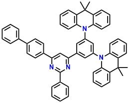 DMAC-BPP, 10,10-[5-(6-[1,1-biphenyl]-4-yl-2-phenyl-4-pyrimidinyl)-1,3-phenylene]bis[9,10-dihydro-9,9-dimethyl-acridine]