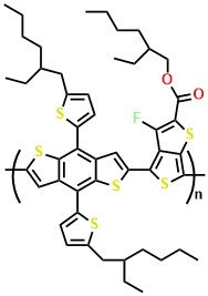 PTB7-Th (PCE 10), 2-ethylhexyl 4-(4,8-bis(5-(2-ethylhexyl)thiophen-2-yl)-6-methylbenzo[1,2-b:4,5-b']dithiophen-2-yl)-3-fluoro-6-methylthieno[3,4-b]thiophene-2-carboxylate